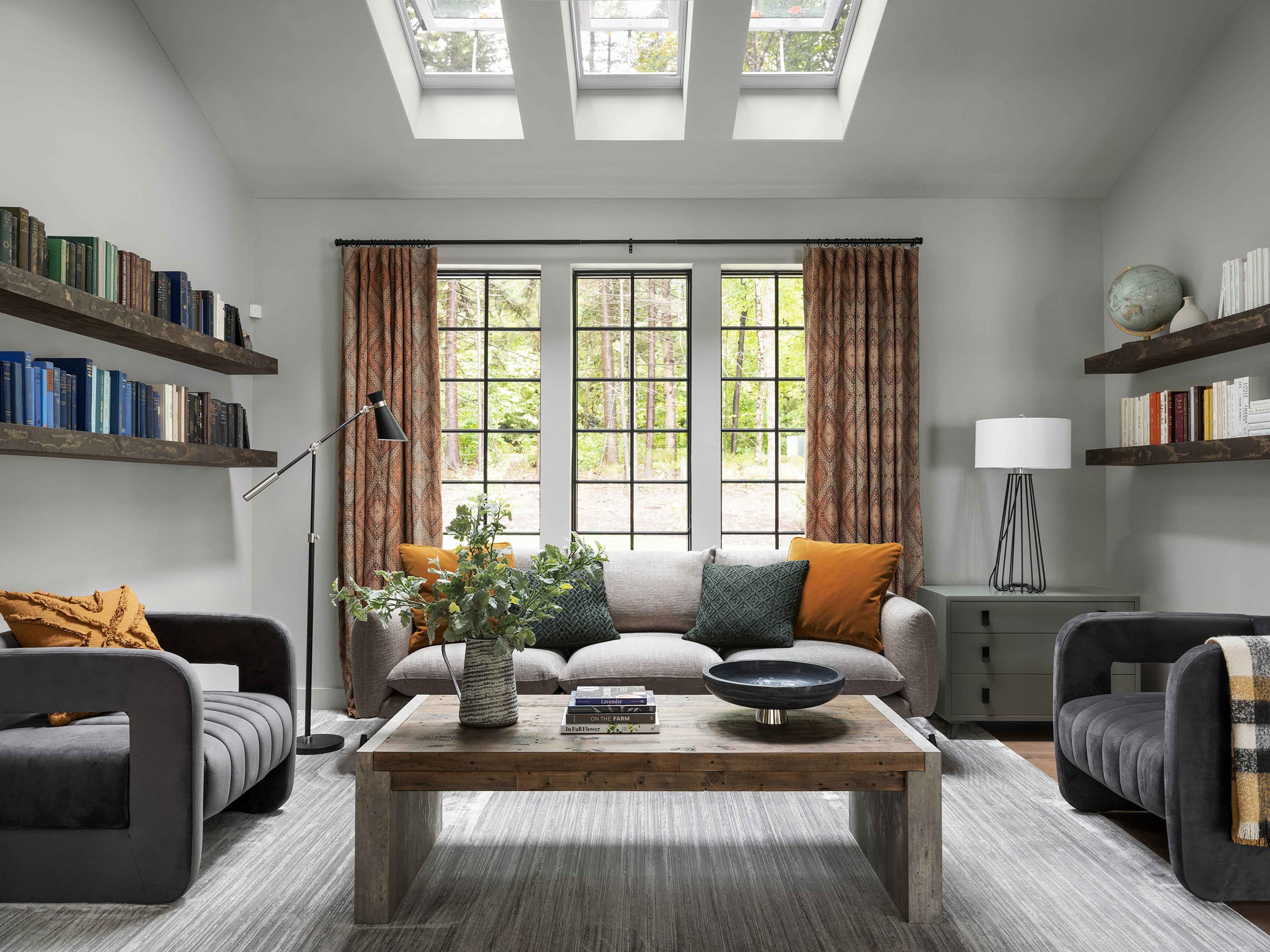 Living room with skylights